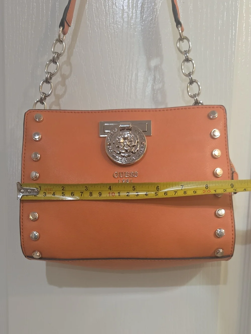 Guess 1981 Marlene Studded Top Zip Shoulder Bag Vibrant Orange GUC